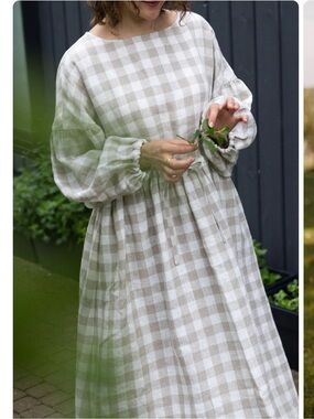 Laume Linen Midi Dress Beige Gingham